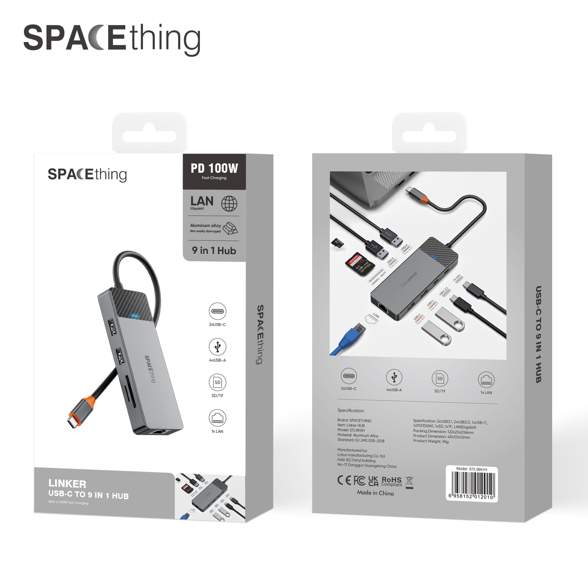 Spacething Linker 9-in-1 USB-C Hub – Grey