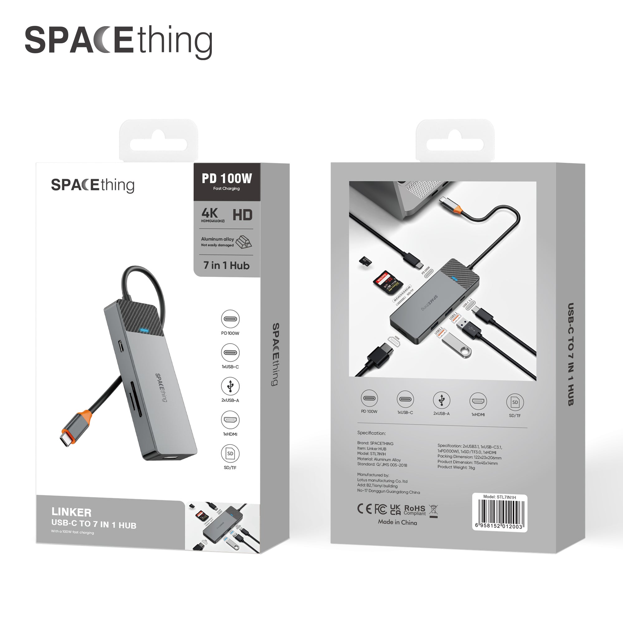 Spacething 7-in-1 Linker USB-C Hub Series | Grey