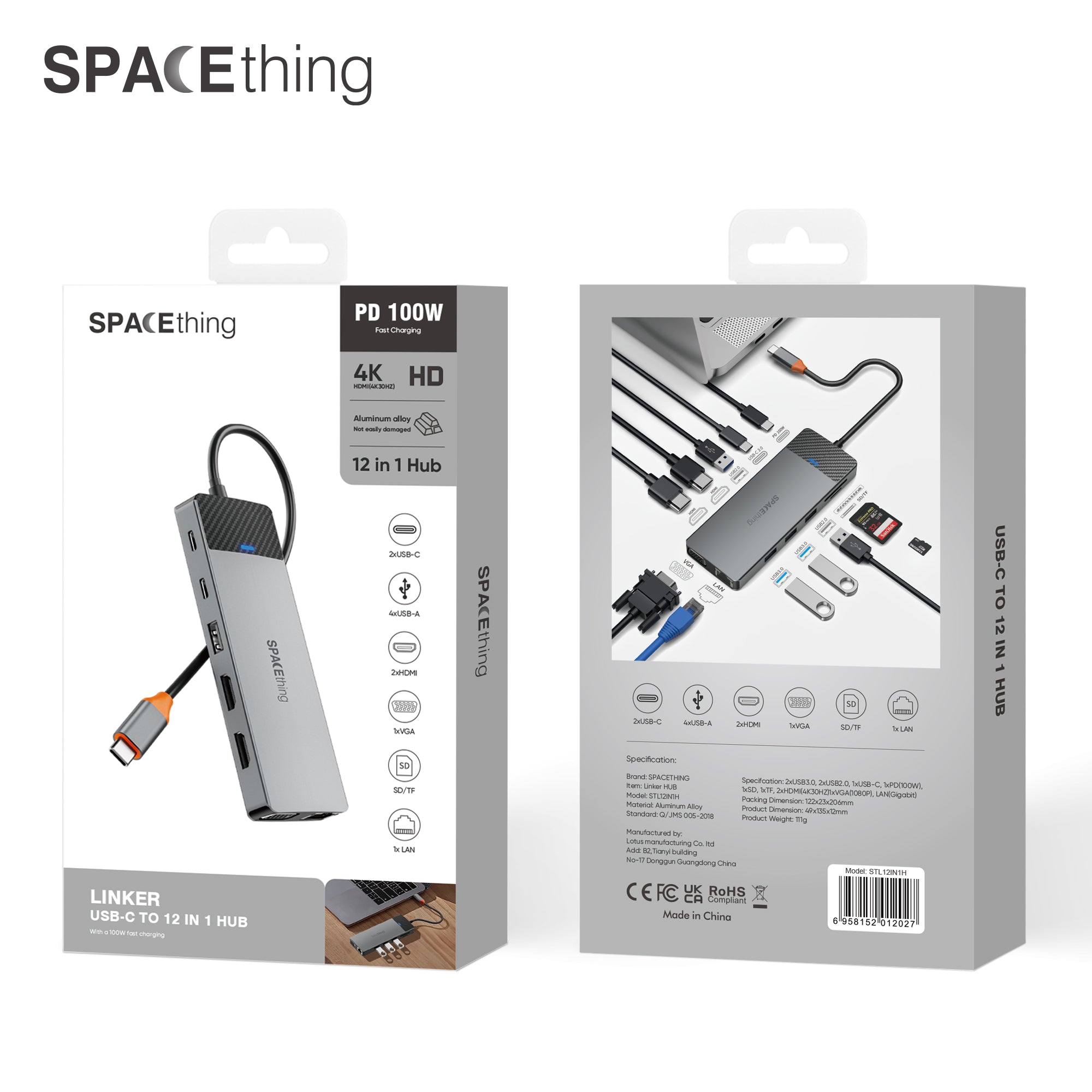 Spacething Linker 12-in-1 USB-C Hub | Grey