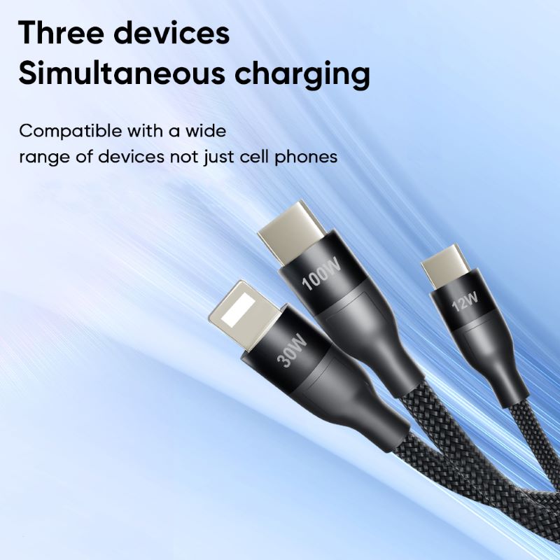 Spacething Tough Pro 5 IN 1 Charging Cable Usb + C TO 2 Usb - C & 8 Pin - Black