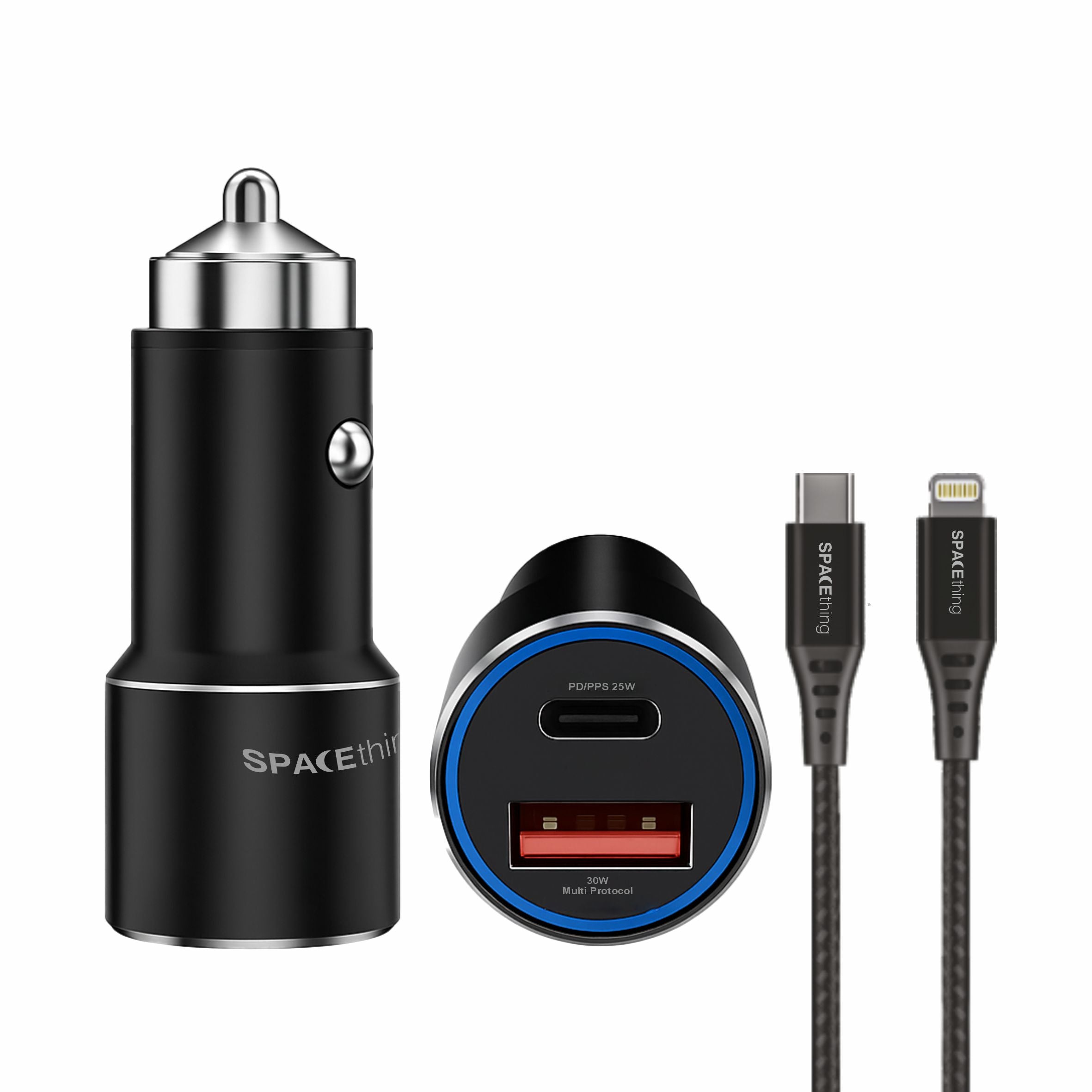 Spacething Speedo Car Charger 55W (with USB-C to Lightning Cable) Colour - Black