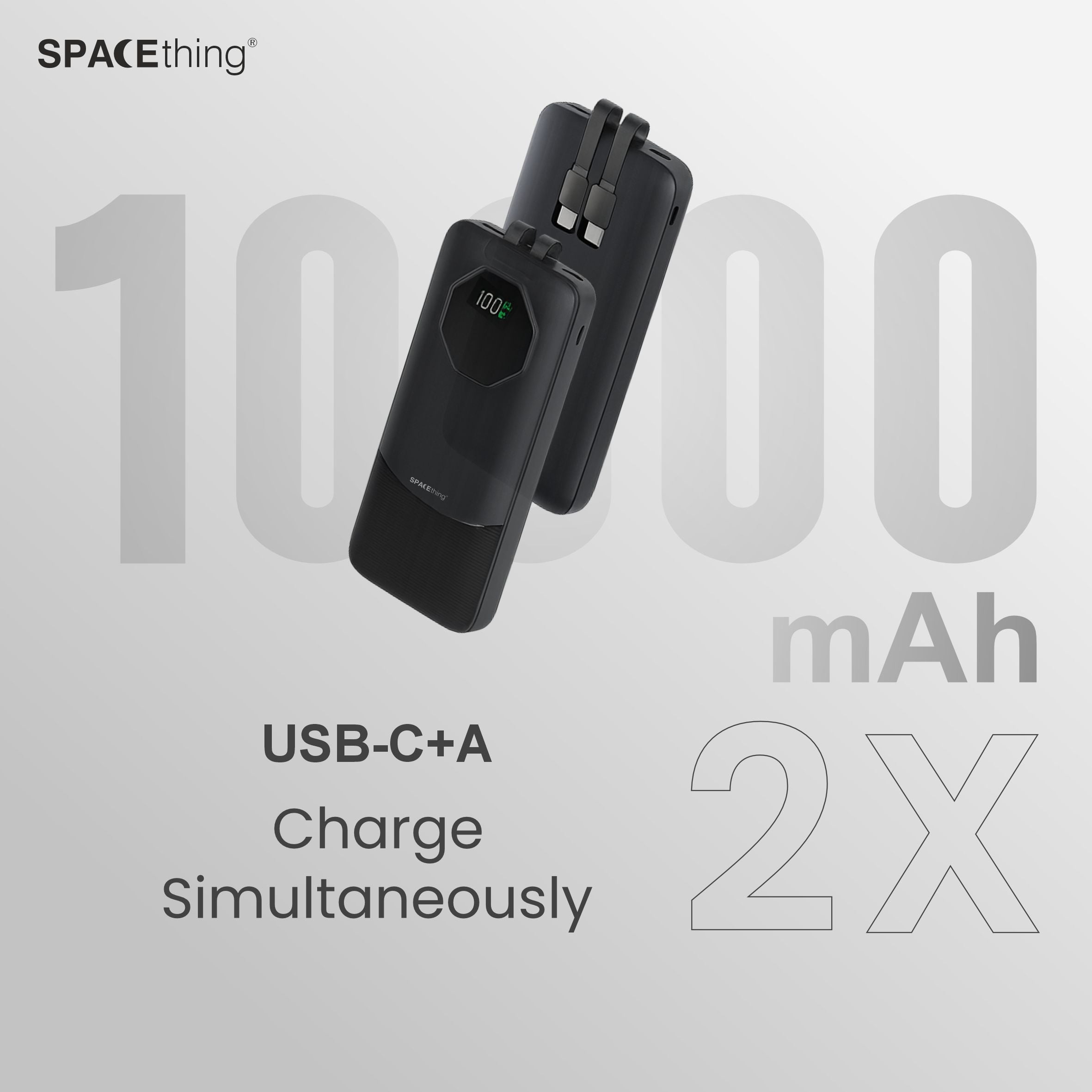 Spacething Nairo 10000 mAh 3 IN 1 PD 22.5W Power Bank - Black