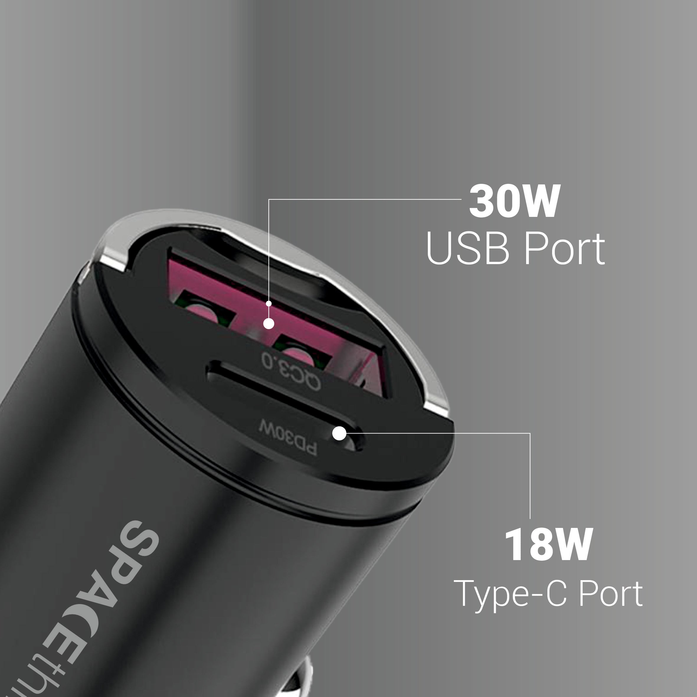Spacething Speed Mini 48W Car Charger  Colour - Black