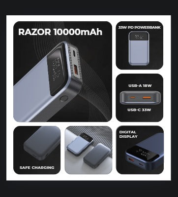 Spacething Razor 10000mAh PD/PPS 33W Power Bank-  Grey