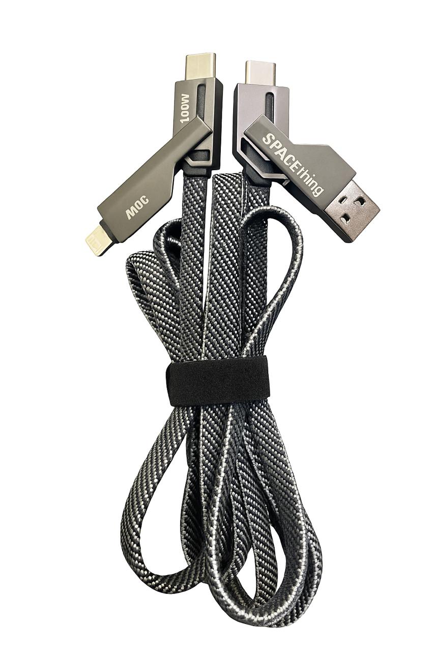 Spacething Speed Pro 4 IN 1 Cable Usb - A + C TO Usb - C & 8 Pin 1.5 Mtr  - Black