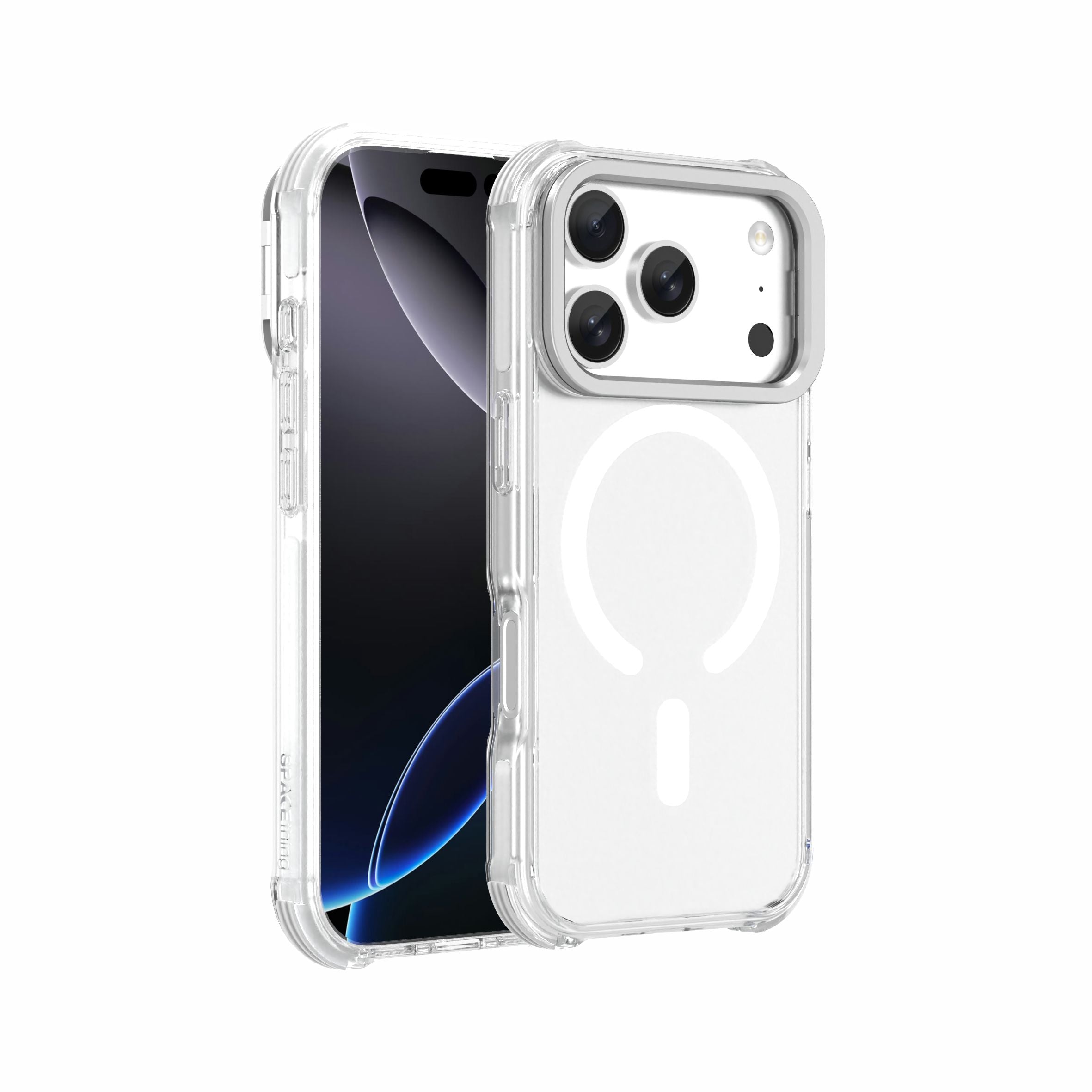 Spacething iPhone 17 Pro Helix Stand Case – Silver